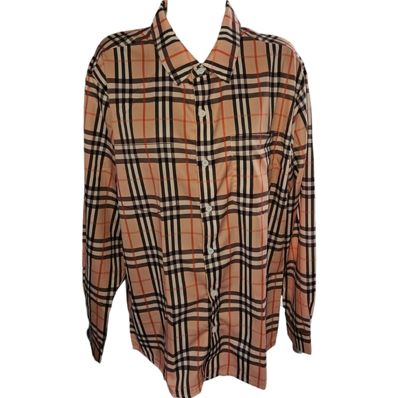 N/A Tops - NWT Unbranded Unisex Neutral Plaid Long Sleeve Button Up Top